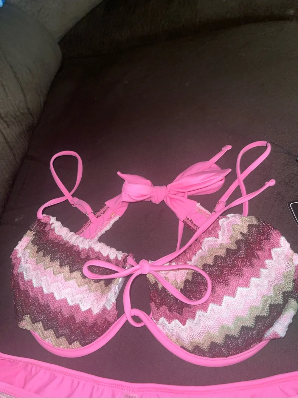 Zaful Pink Multi-Tone Chevron Bikini Set